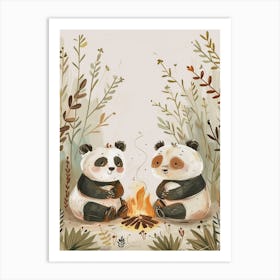Giant Panda Two Bears Sitting Together By A Campfire Storybook Illustration 2 Art Print