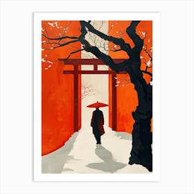 Chines Man Walking In The Snow Art Print