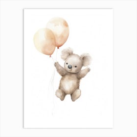 Baby Koala Flying With Ballons, Watercolour Nursery Art 4 Art Print