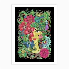 Mandala Drawing Nature Young Woman Drawn Illustration Forest Spirit Art Print