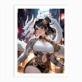 Chinese Girl With Dragon 2 Art Print