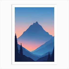 Misty Mountains Vertical Composition In Blue Tone 4 Art Print