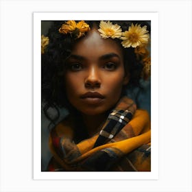 Portrait Of A Black Woman With Flowers Art Print