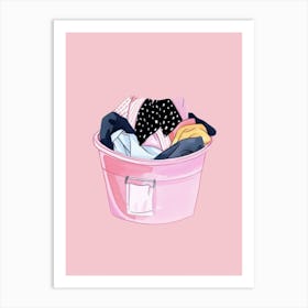 Pink Laundry Basket Art Print