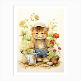 Gardening Watercolour Lion Art Painting 2 Art Print