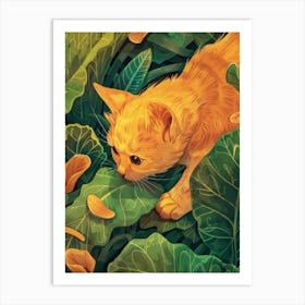 Orange Cat In Leafy Greens Art Print