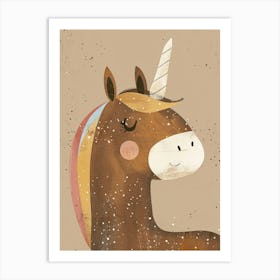 Brown Unicorn Watercolour Illustration Art Print