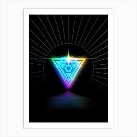 Neon Geometric Glyph in Candy Blue and Pink with Rainbow Sparkle on Black n.0129 Art Print