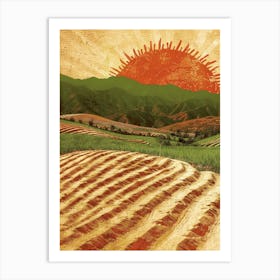 Sun Rising Over A Field Art Print