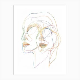 Abstract Women Faces In Line 6 Art Print