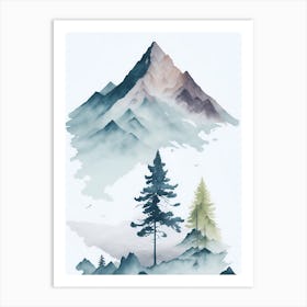 Mountain And Forest In Minimalist Watercolor Vertical Composition 6 Art Print