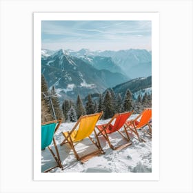 Colorful Deck Chairs In The Snow Art Print