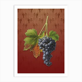 Vintage Raisin Grape Botanical on Falu Red Pattern n.0289 Art Print