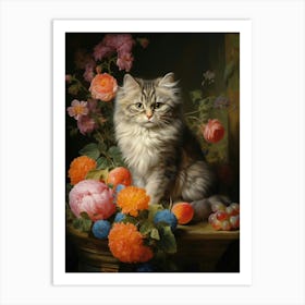 Cute Cat Rococo Style Painting 4 Art Print
