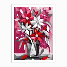 Pink Cubist Flowers In Vase 2 Art Print