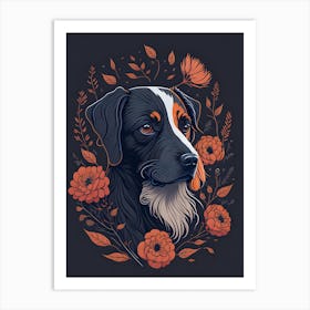 Floral Dog Portrait Boho Minimalism (26) Art Print