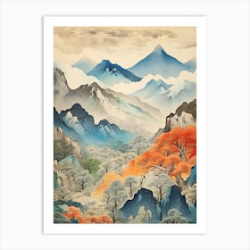 The Japanese Alps In Multiple Prefectures, Ukiyo E Drawing 4 Art Print