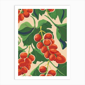 Red Grapes & Leaves Pattern Illustration Art Print