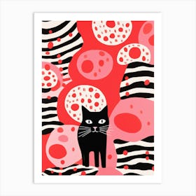 Black Cat On Red Background Art Print