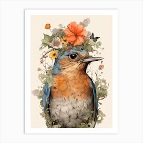 Bird With A Flower Crown European Robin 2 Art Print
