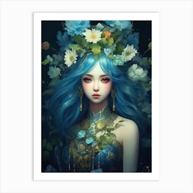 Blue Haired Girl 2 Art Print