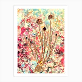 Impressionist Allium Globosum Botanical Painting in Blush Pink and Gold Art Print