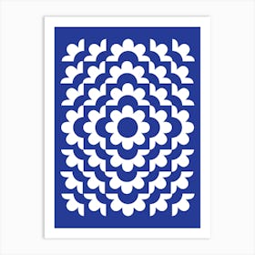 Midcentury Modern Abstract Geometric Flower Pattern Floral in French Blue 1 Art Print