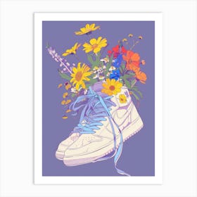 Retro Sneakers With Flowers 90s Illustration 5 Art Print