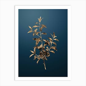 Gold Botanical Alabama Dahoon Branch on Dusk Blue n.3094 Art Print