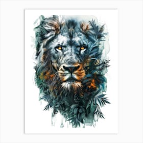 Double Exposure Realistic Lion With Jungle 14 Art Print