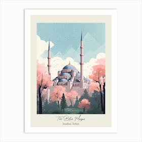 The Blue Mosque   Istanbul, Turkey   Cute Botanical Illustration Travel 3 Poster Art Print
