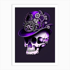 Skull With Steampunk Details 2 Purple Doodle Art Print
