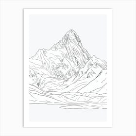 Nanga Parbat Pakistan In Line Drawing 4 Art Print