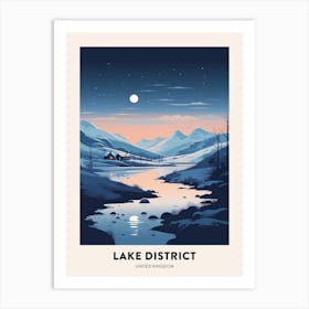 Winter Night  Travel Poster Lake District United Kingdom 2 Art Print