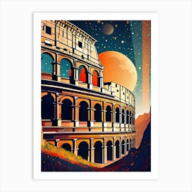 Colosseum in ROME ~ Futuristic Sci-Fi Moon and Planets Trippy Surrealism Modern Digital Mandala Awakening Fractals Spiritual Artwork Psychedelic Colorful Cubic Abstract Universe Art Print