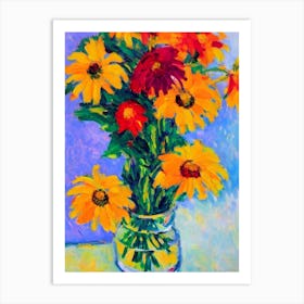 Yellow Coneflower Floral Abstract Block Colour Flower Art Print