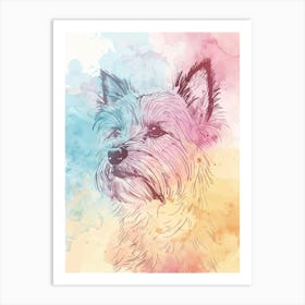 Yorkshire Terrier Dog Pastel Line Watercolour Illustration  1 Art Print