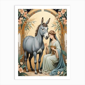 Mary and Donkey in Art Nouveau Style Art Print