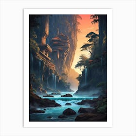 Waterfalls In The Mountains Art Print