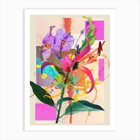 Gloriosa Lily 1 Neon Flower Collage Art Print