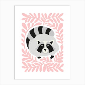 Nursery Raccoon Floral Pink Art Print