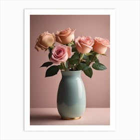 A Vase Of Pink Roses 48 Art Print