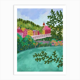 Village By The Lake Art Print