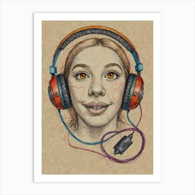 Sexy Girl With Headphones Art Print