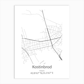 Kostinbrod,Bulgaria Minimalist Map Art Print