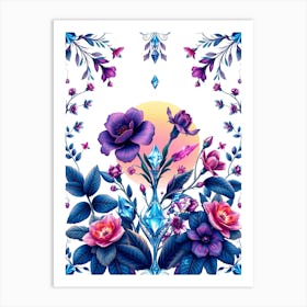 Purple Flowers And Jewels Art Print