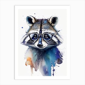 Raccoon With Glasses Watercolour Art Print