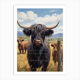 Black Bull & Highland Cow Illustrations Art Print
