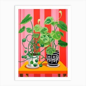 Pink And Red Plant Illustration Pothos Pearls 1 Art Print