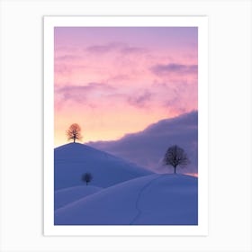 Sunset Over A Snowy Hill Art Print